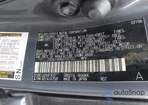 2006 Toyota 4Runner Sr5 V6 from USA, damaged, VIN JTEBU14R860103733